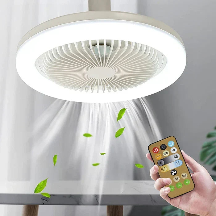 E27 lamp with ceiling fan and glowing LED ring and remote