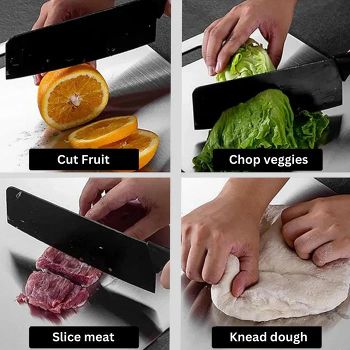 Brushed stainless steel cutting board detail