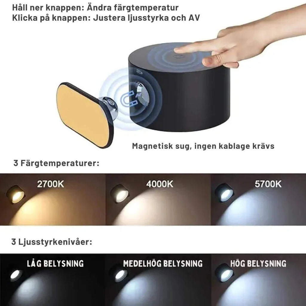 Battery powered LED wall light shown in detail