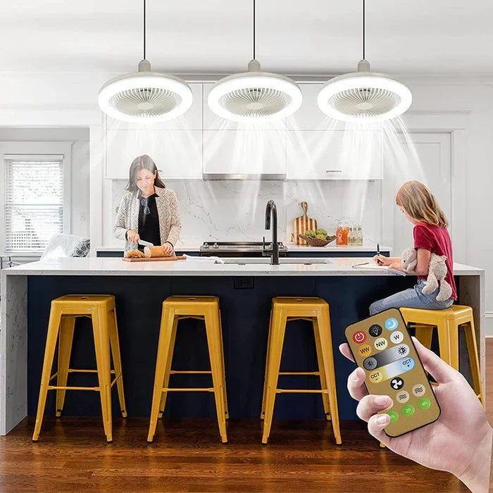 Three E27 lamp fan lights above a kitchen island
