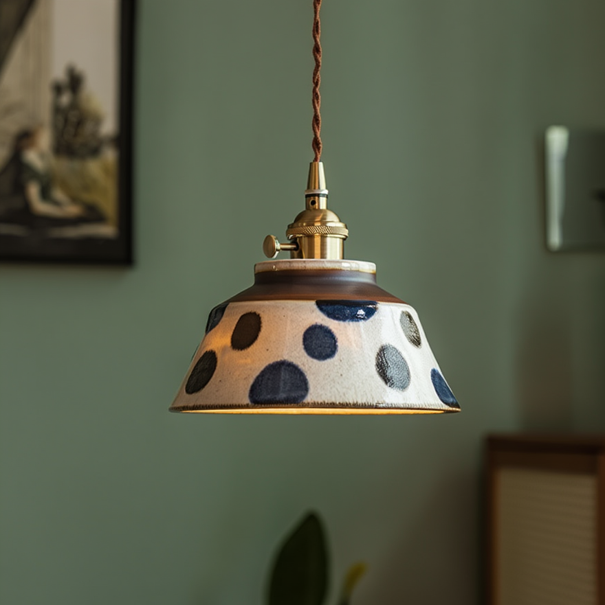 hand painted ceramic pendant light Indigo Pebble