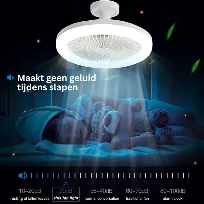E27 LED ceiling fan light in use above a dining room table