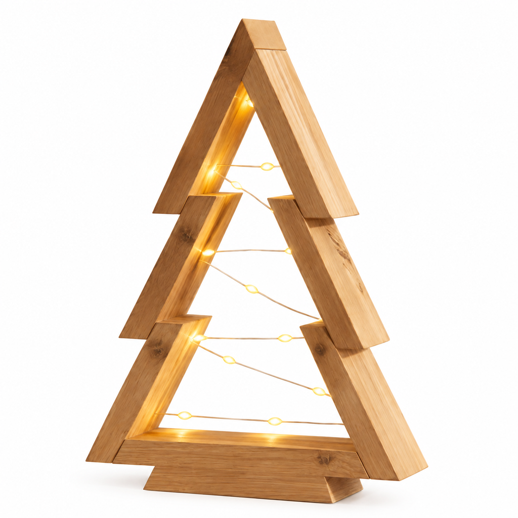 Larger wooden tree with built-in LED wire lights