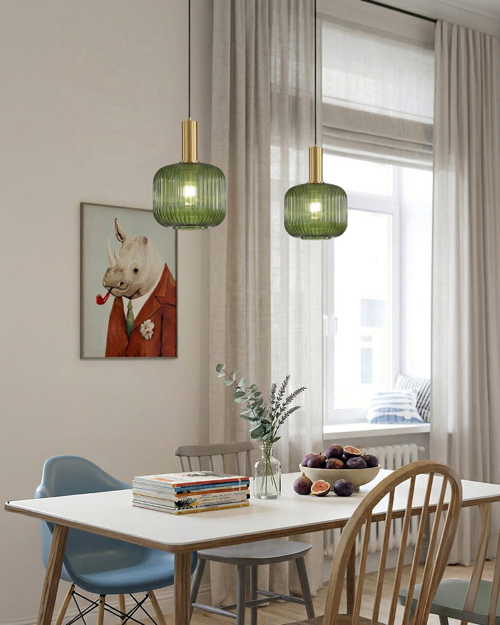Emerald green glass pendant light with gold fitting