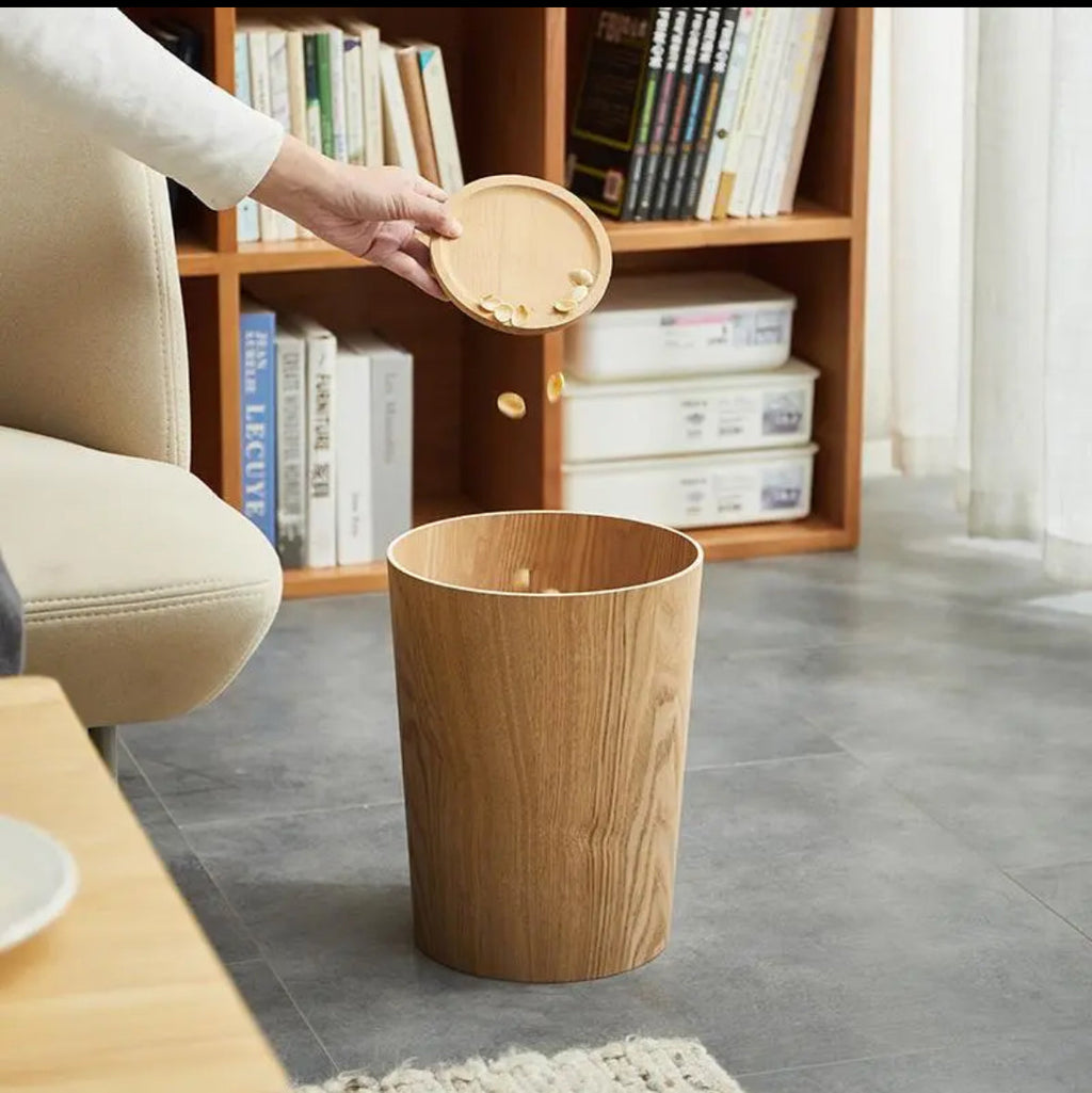 Wood Grain Trash Can