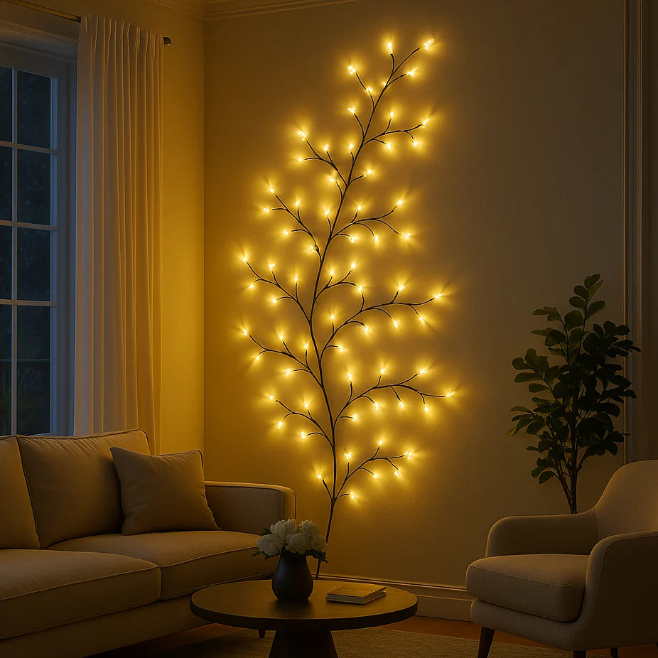 Close view of Willow style LED wall light branches