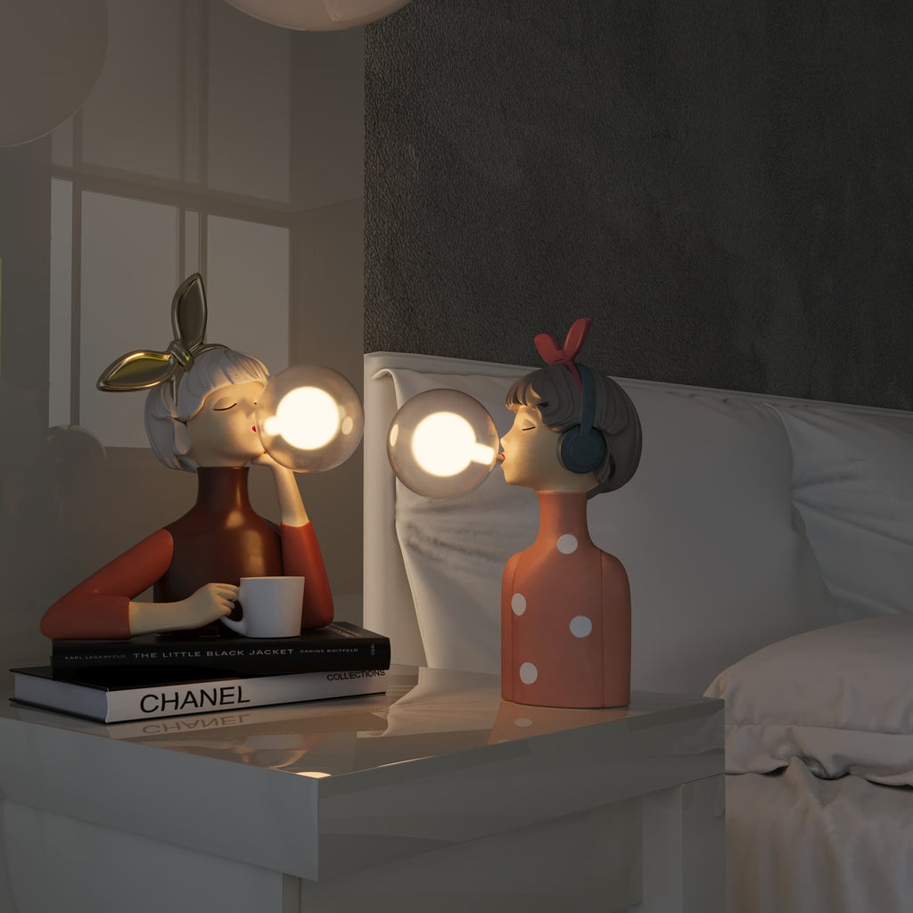 Resin figure table lamp close-up view