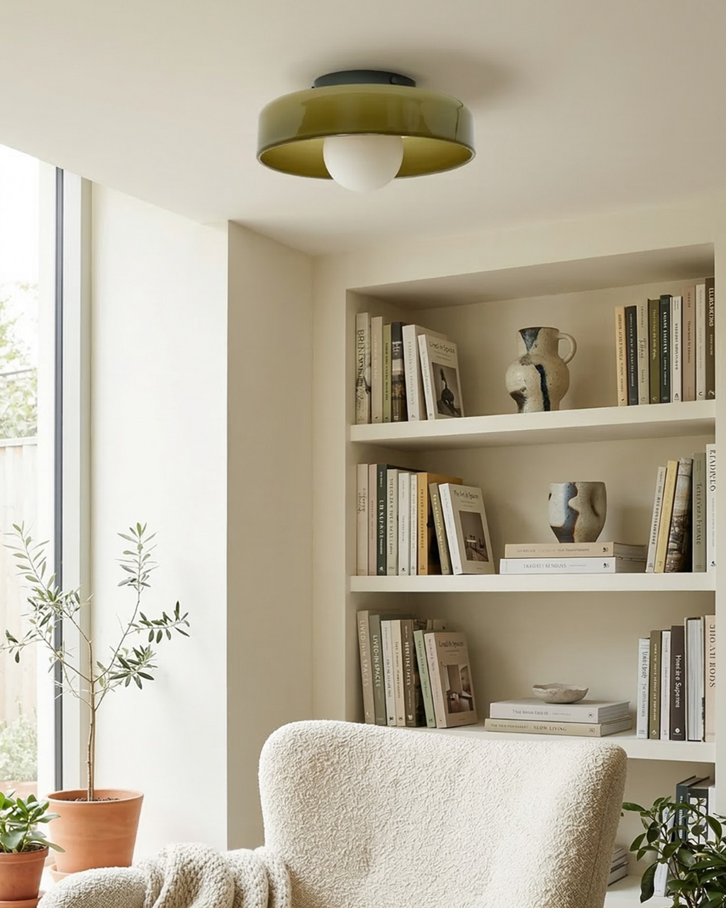Tawny olive glass wall light fixture in a calm interior