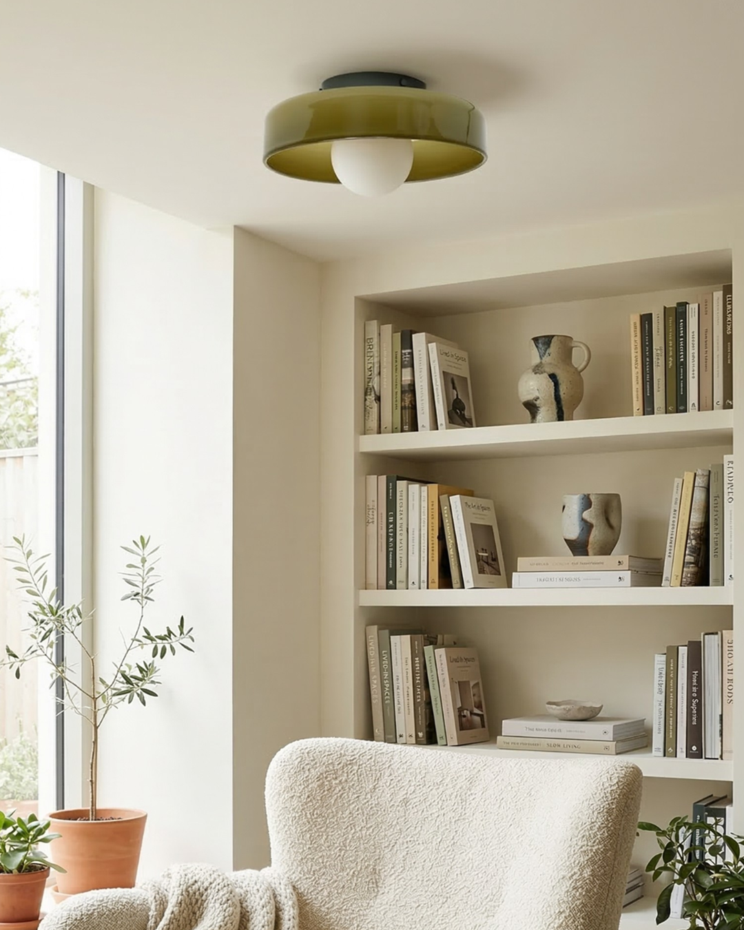 Tawny olive glass wall light fixture in a calm interior