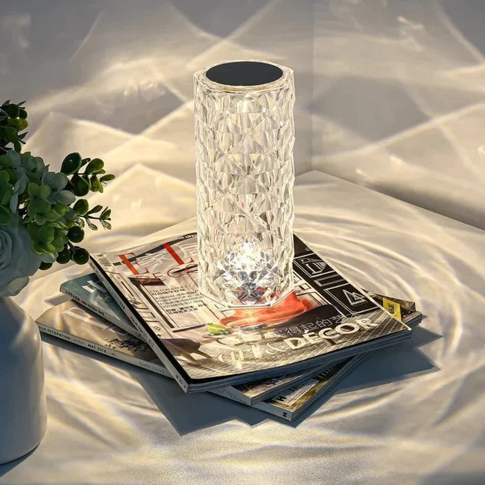 Rechargeable table lamp with soft warm glow on a tabletop