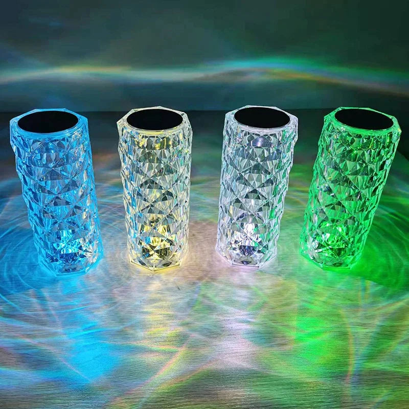 Faceted acrylic lamp in a cozy evening setting