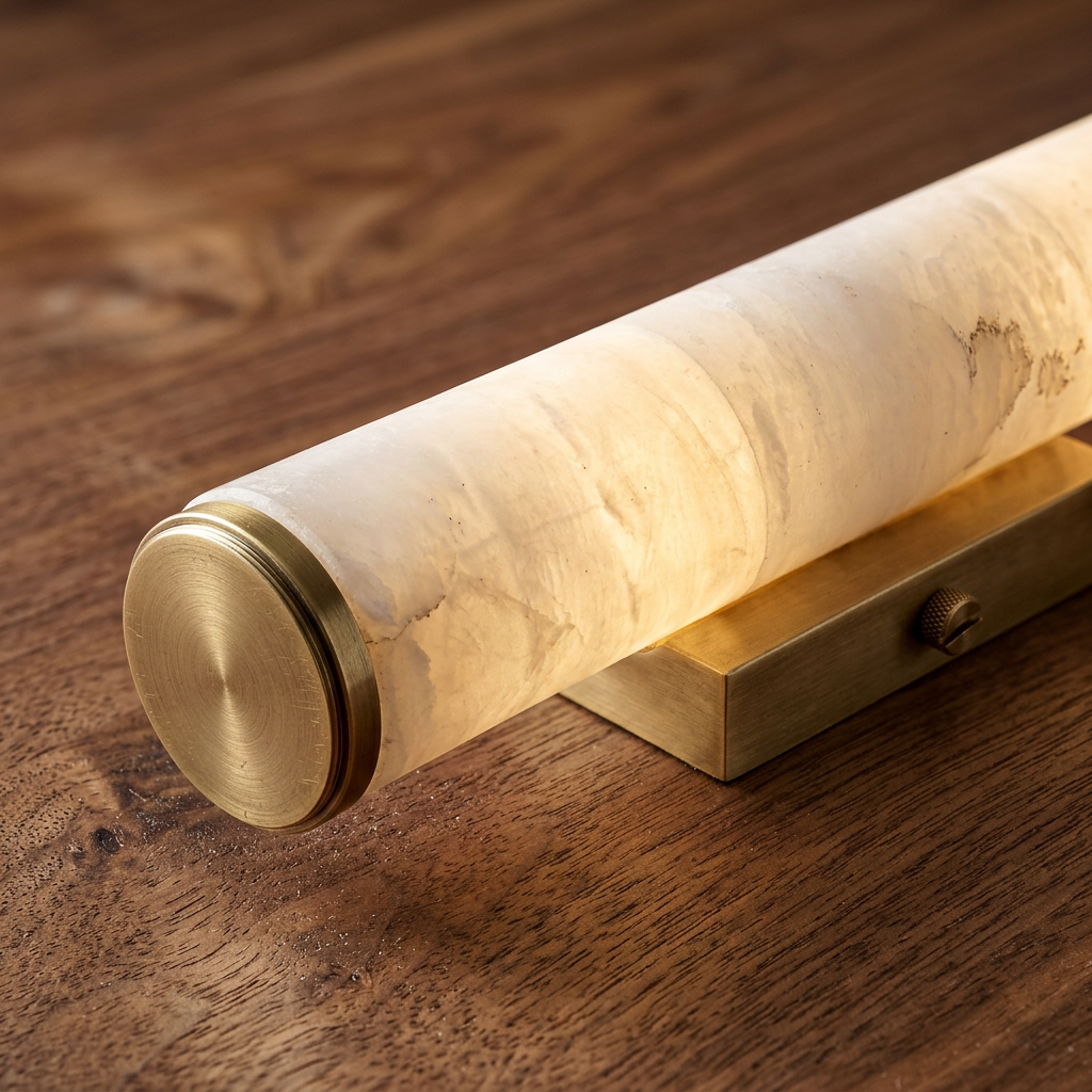 Close-up of faux marble resin body and gold end cap