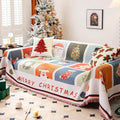 Christmas sofa cover with Merry Christmas patchwork design and fringe