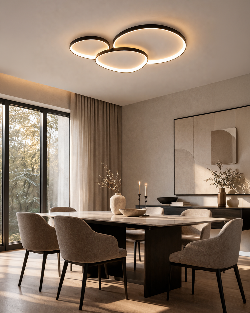 Black three-pebble ceiling light with soft diffused glow