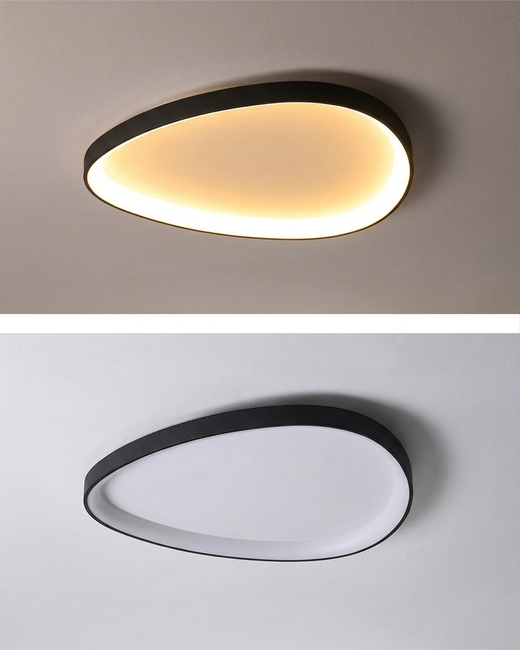 Black single pebble ceiling light with thin aluminum frame
