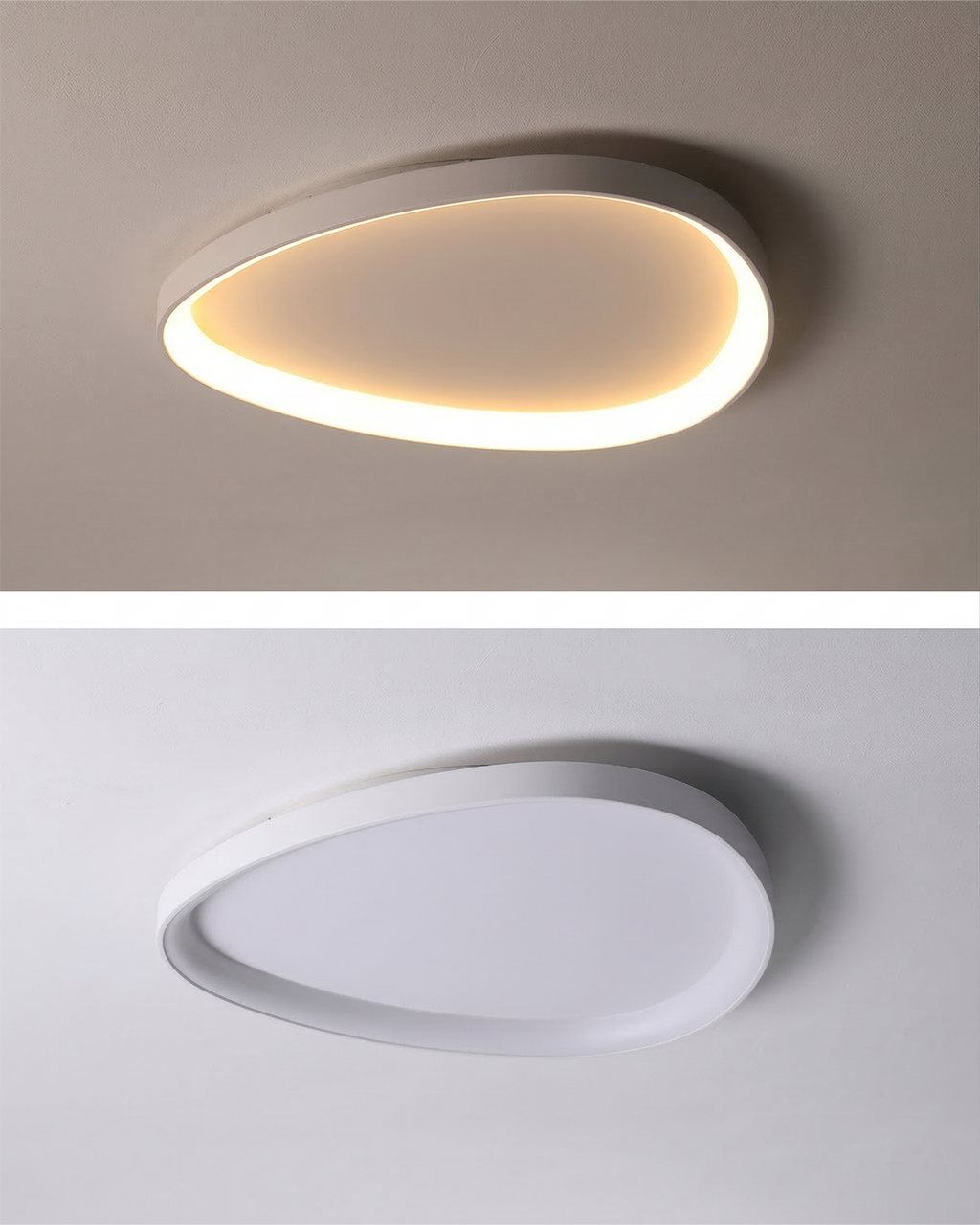 White single pebble ceiling light in a minimal interior