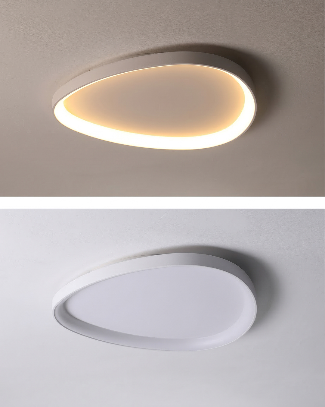 White single pebble ceiling light in a minimal interior