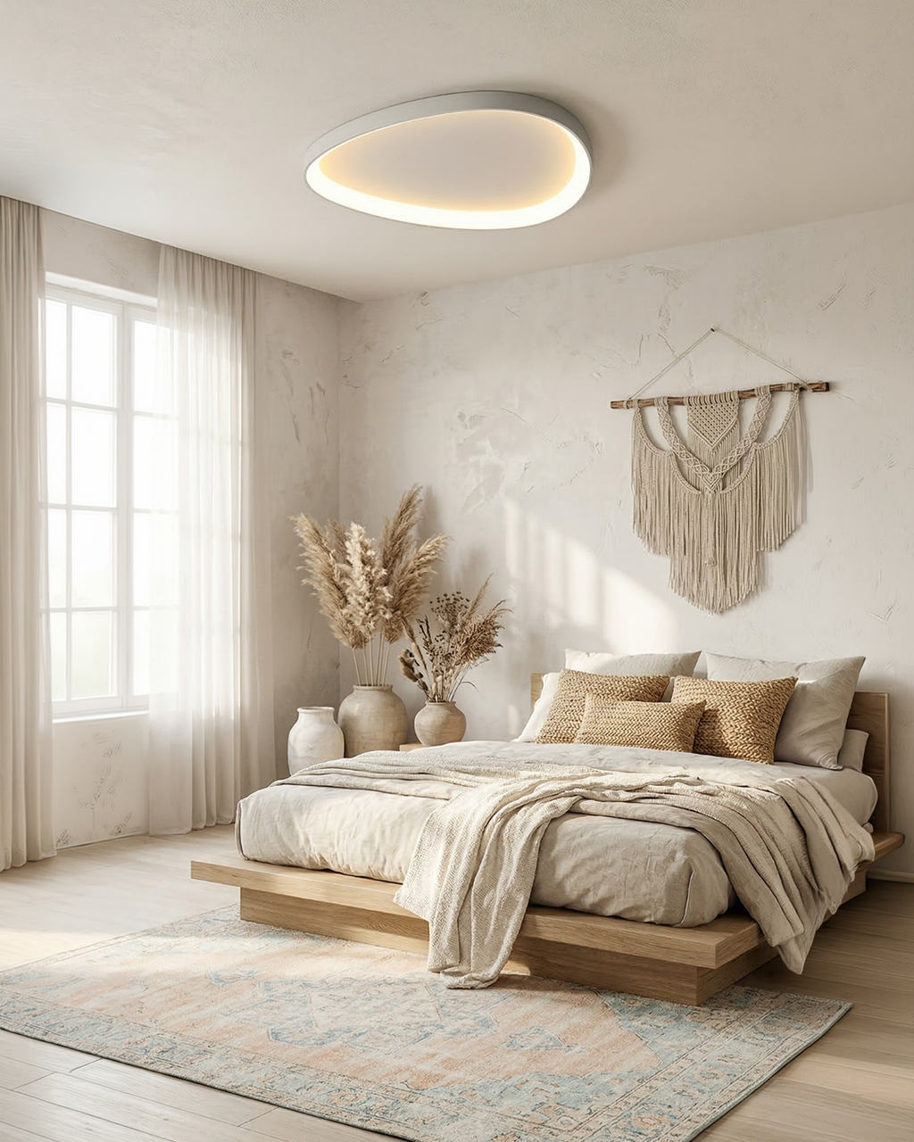 White single pebble ceiling light with a soft warm glow