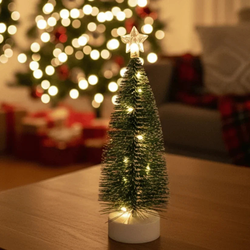 Mini Christmas tree with LED lights and glowing star