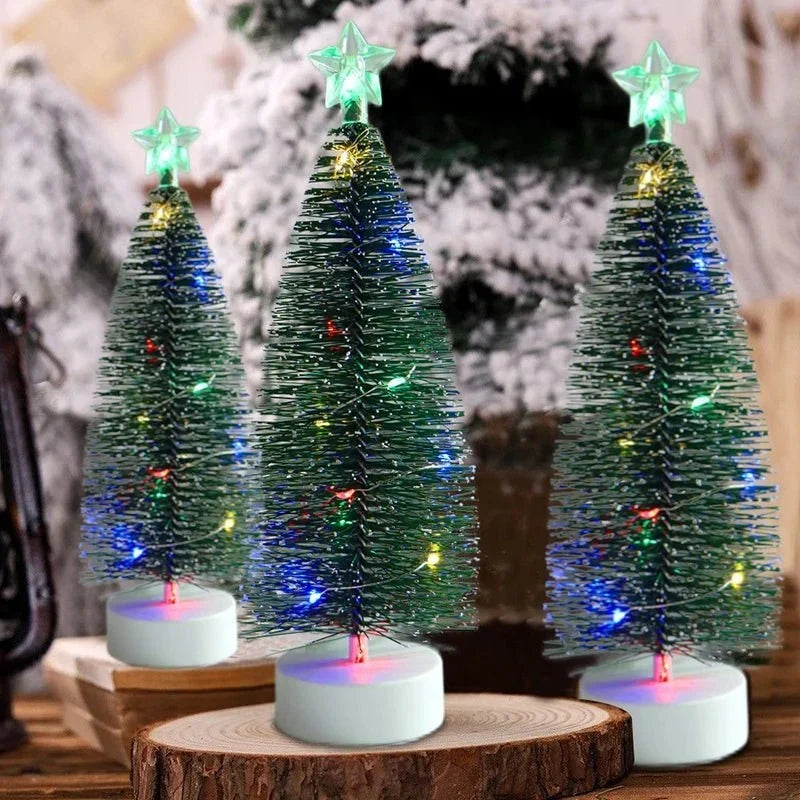 Tabletop Christmas tree with lights in festive indoor setting