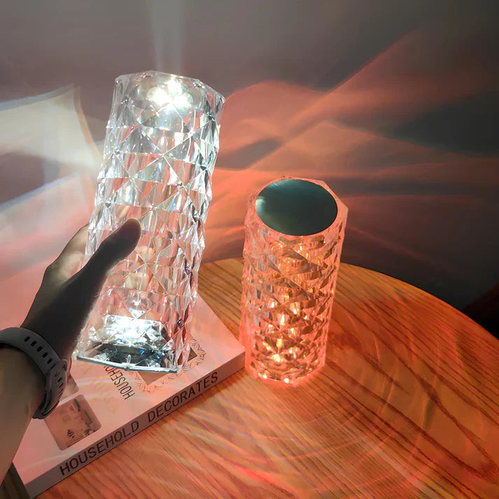 Two touch lamps for bedroom glowing in white and coral light