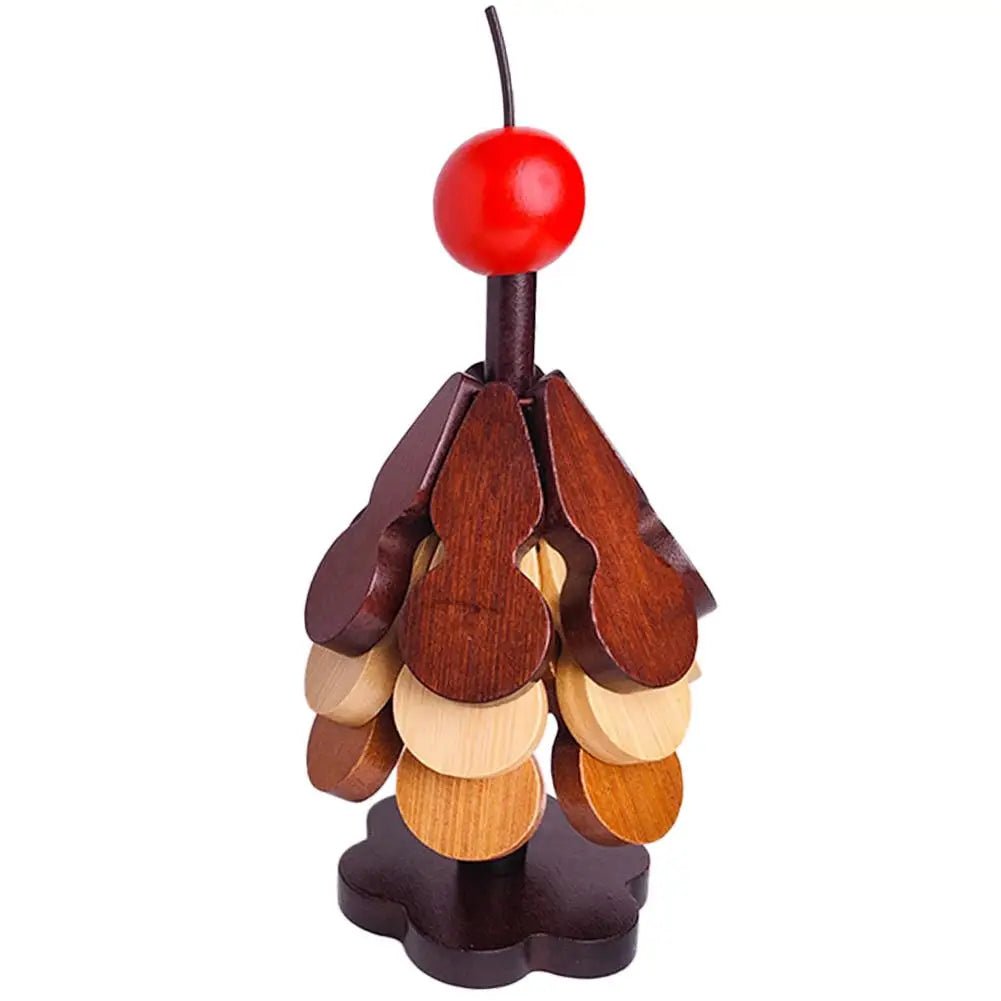 Mixed wood Christmas tree trivet with red bead topper