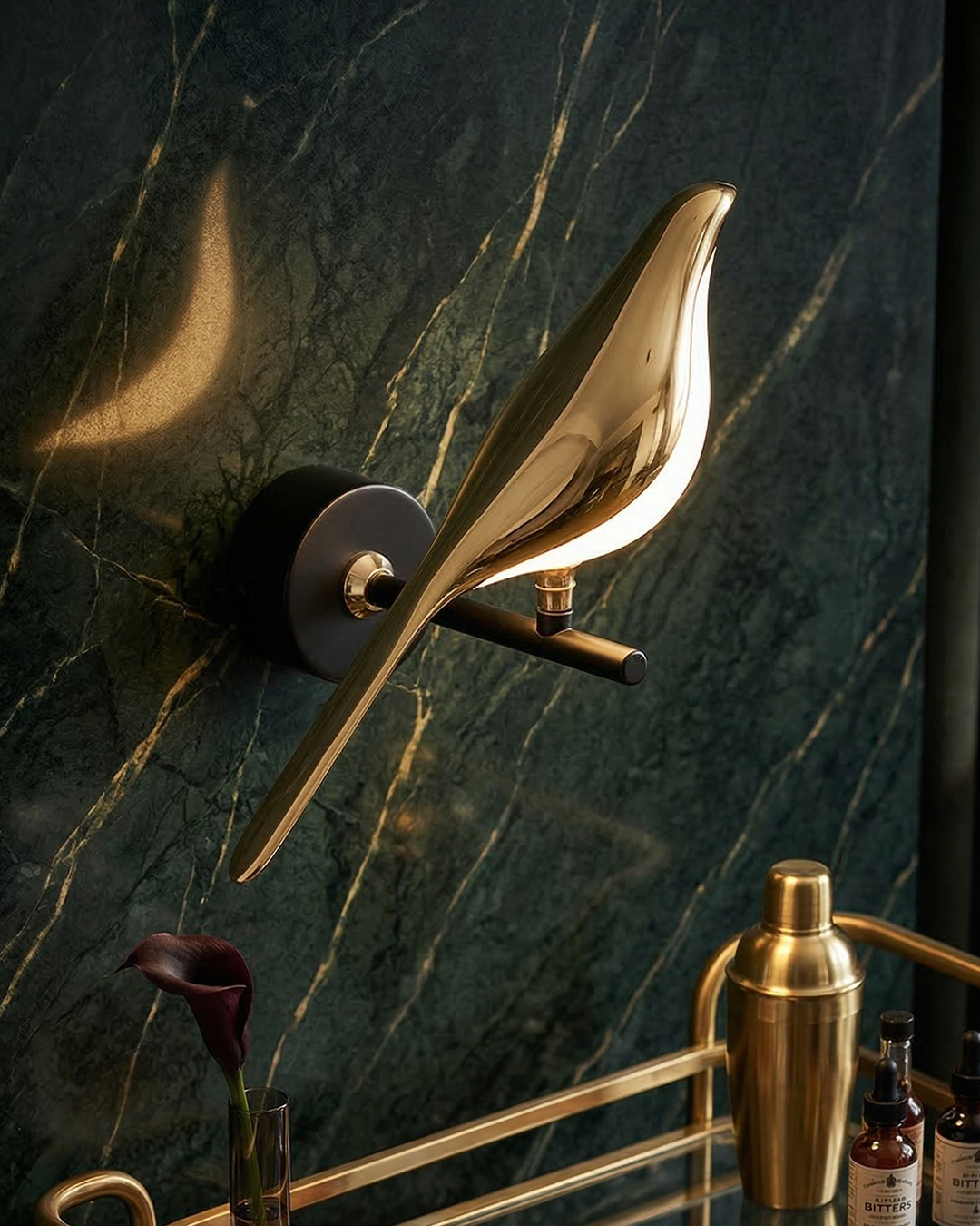 Sculptural Bird Wall Light with Gold Finish