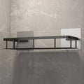 Matte black adhesive bathroom shelf mounted on gray marble tile