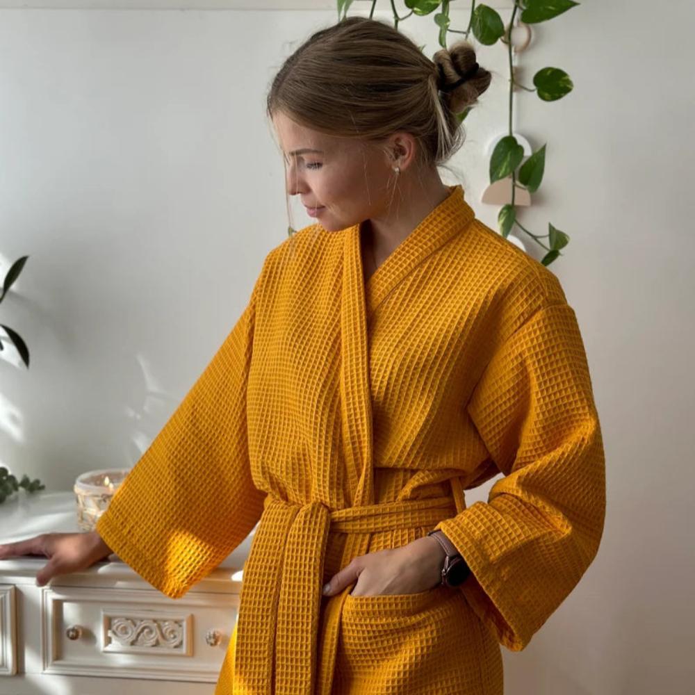 Waffle cotton bathrobe