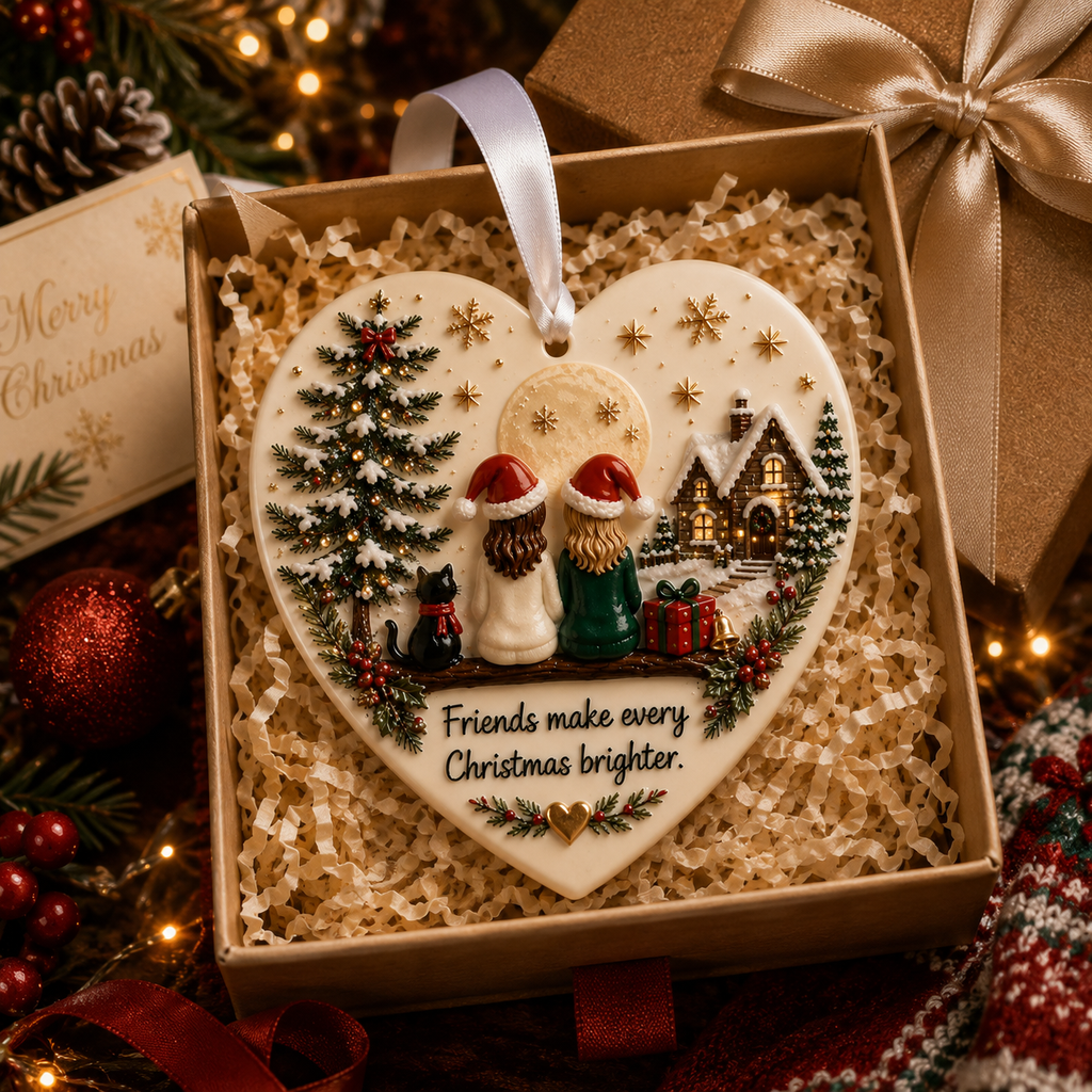 Heart Christmas ornament gift in a box with paper filling