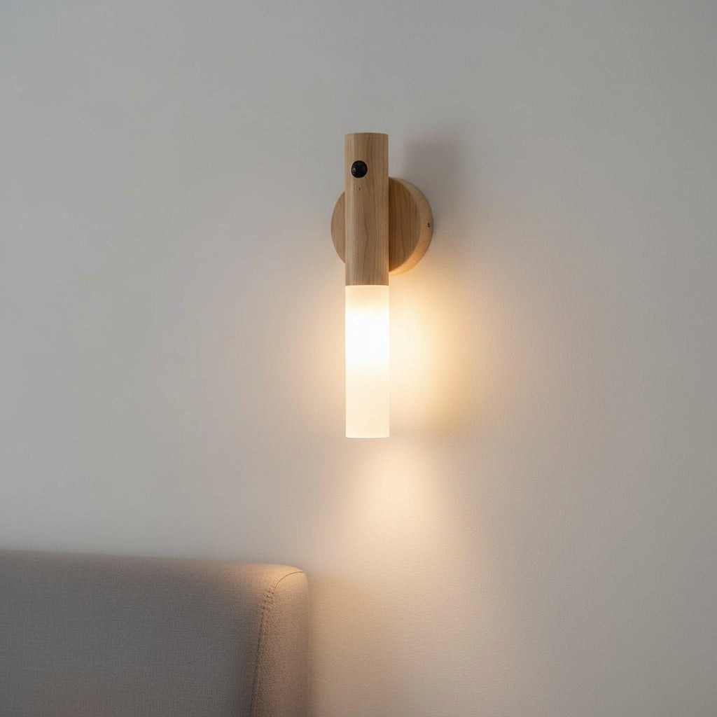 rechargeable wooden wall sconce light brown