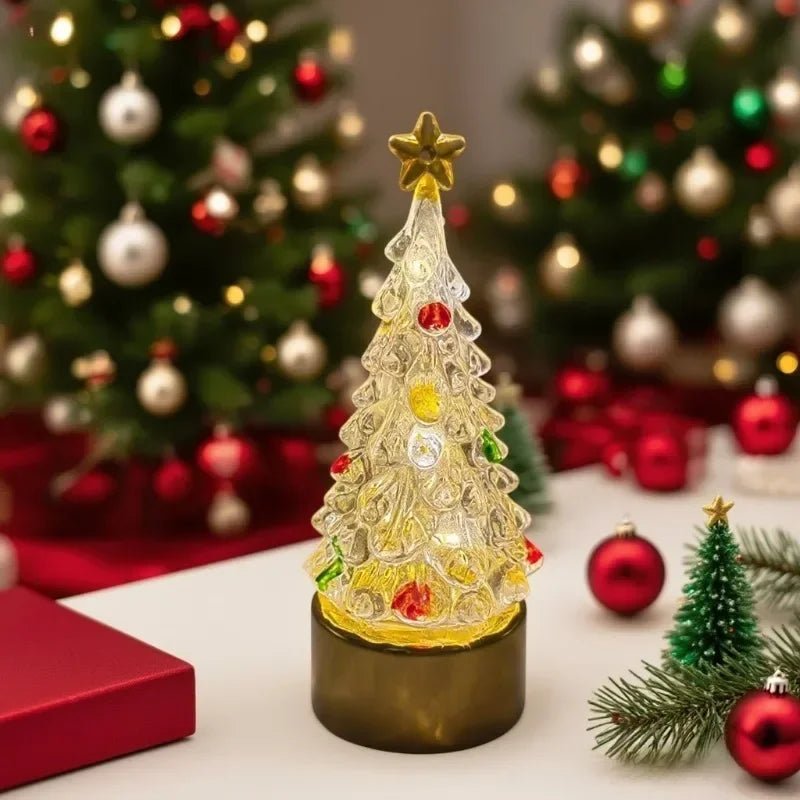 Crystal-look tabletop Christmas tree with lights and gold star