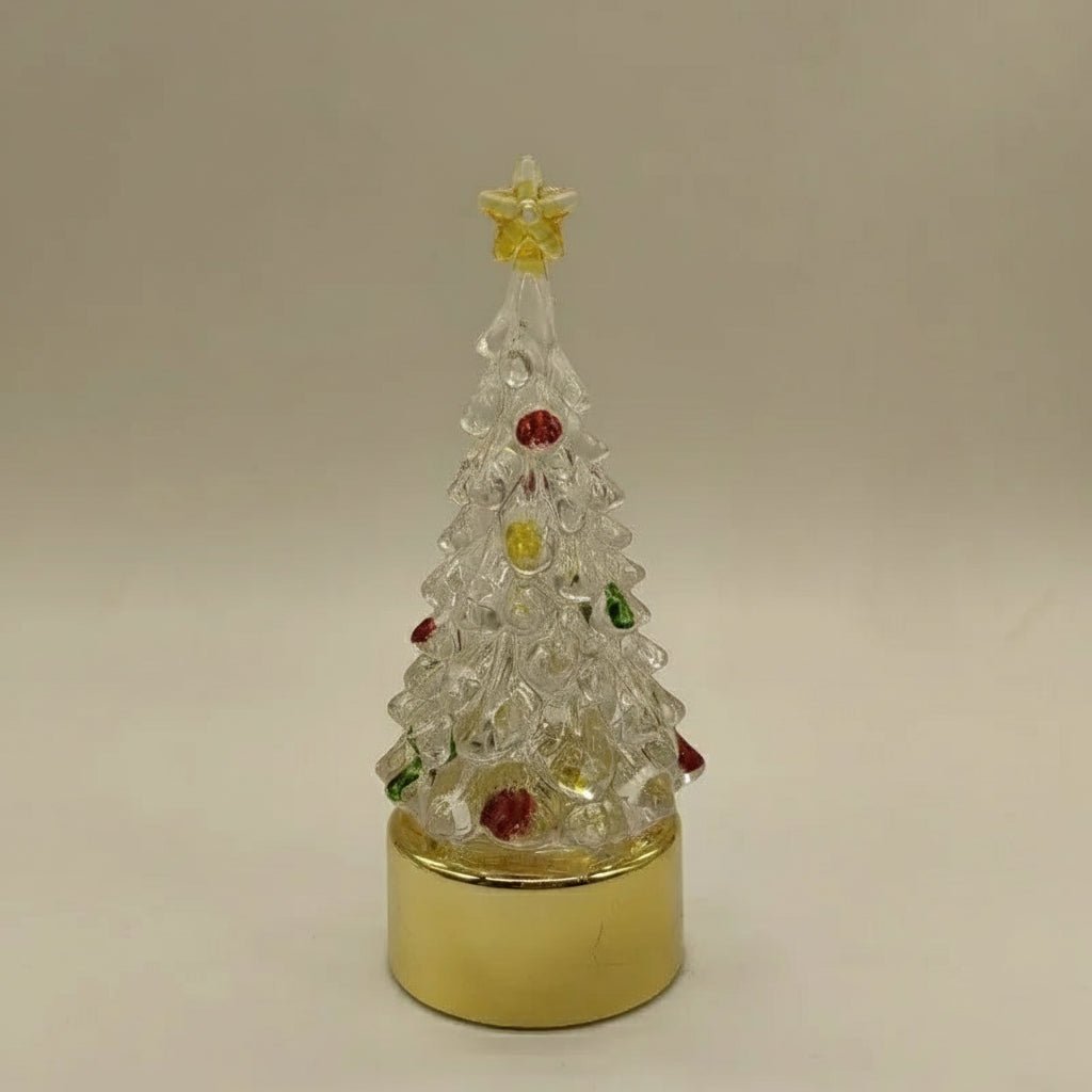 Unlit crystal-look tree lamp with gold base and gem accents