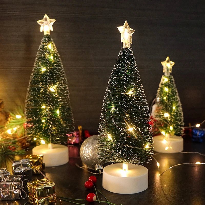 Battery operated Christmas tree trio with glowing star toppers