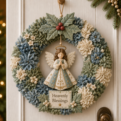 Christmas wreath for door in a cozy entryway
