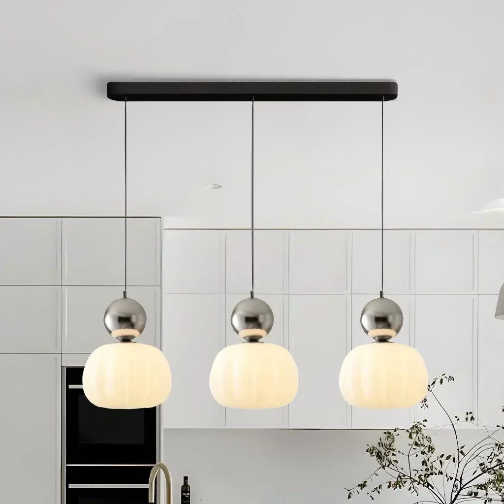 Three Chrome Silver pendants, ceiling lamps for living room