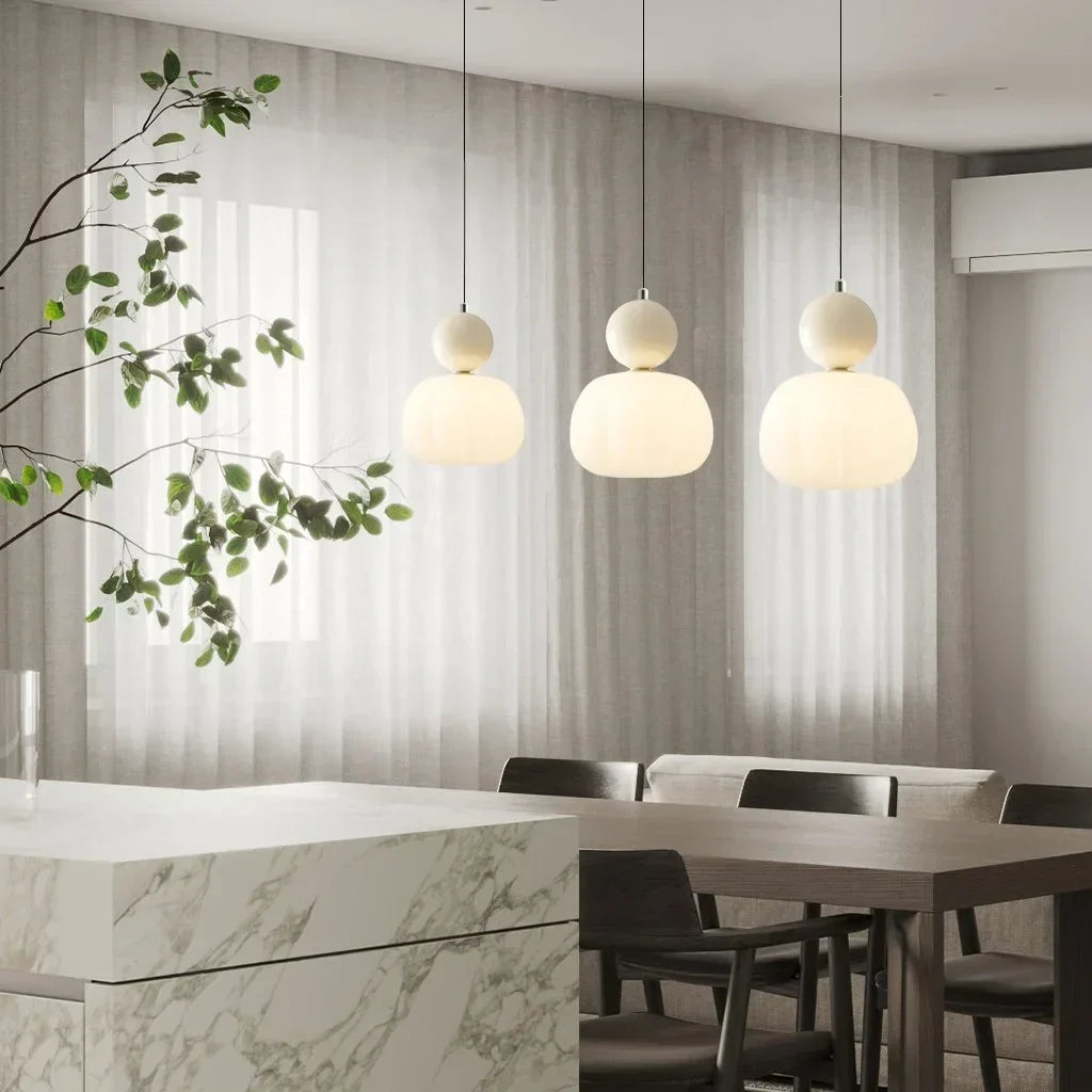 Cream hanging ceiling lamp with adjustable cord
