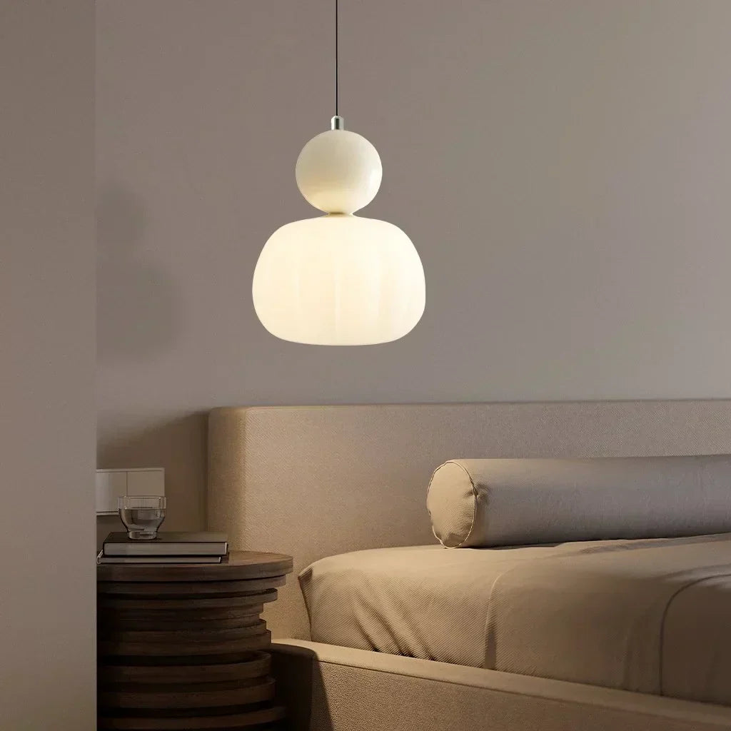 Cream pendant lamp with ribbed shade, modern ceiling lamps style