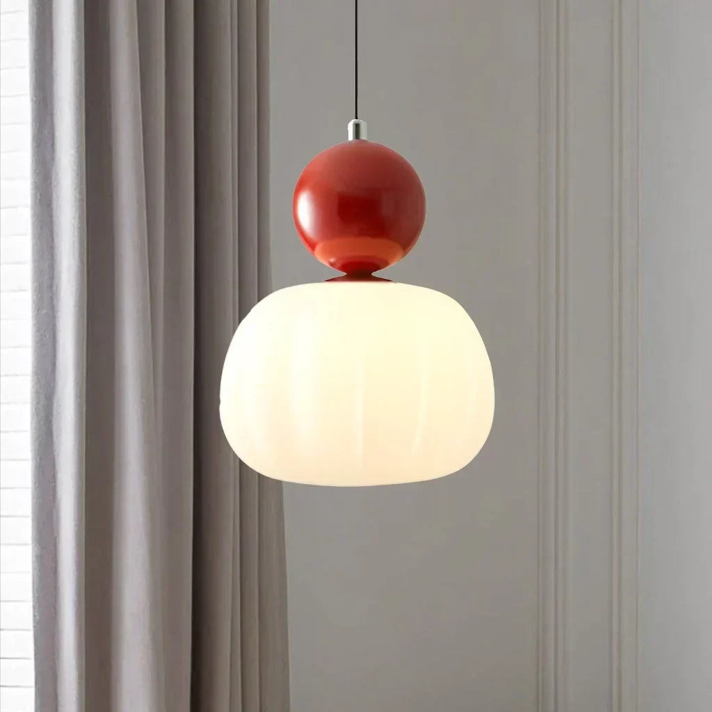 Cherry Red hanging ceiling lamp with frosted shade