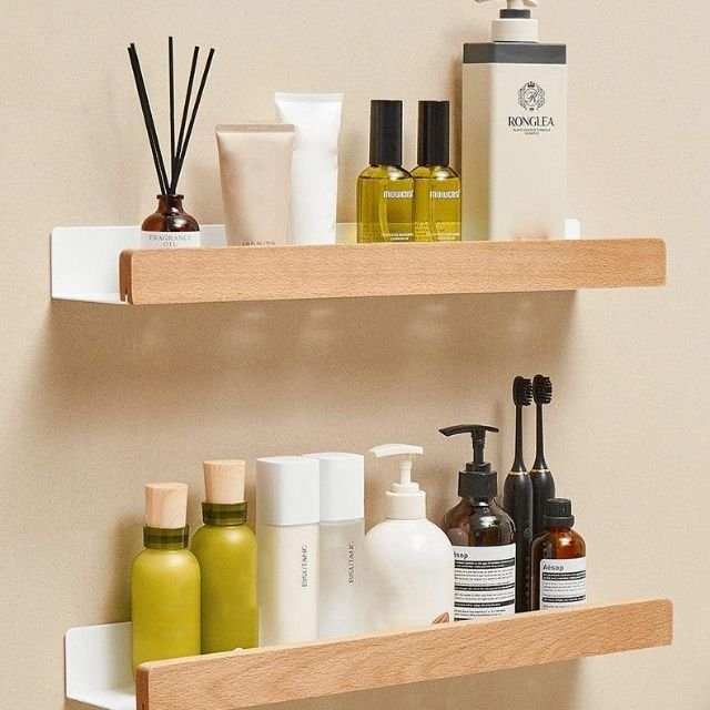 Light wood bathroom shelf