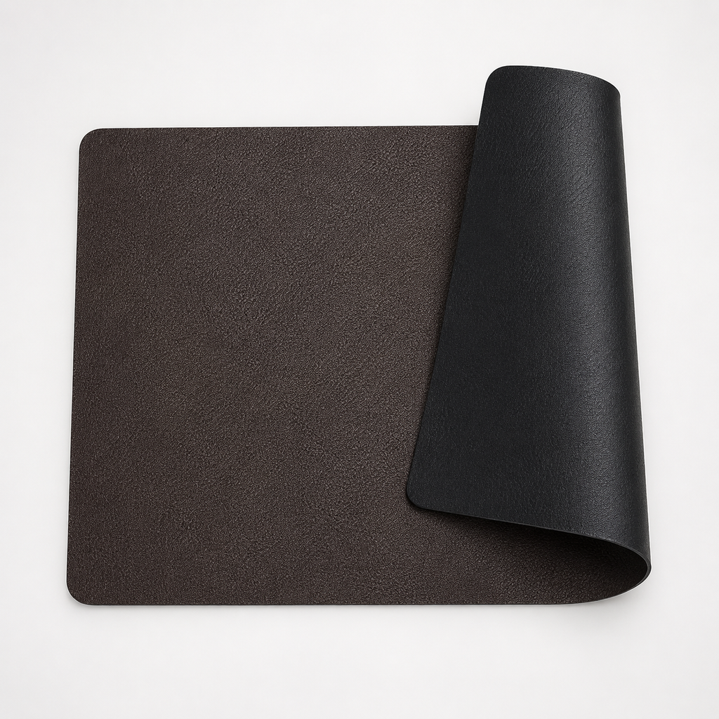 Faux leather placemats with plates, glasses and cutlery