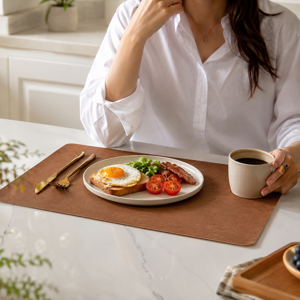 Faux leather placemats set of 4 on a dining table