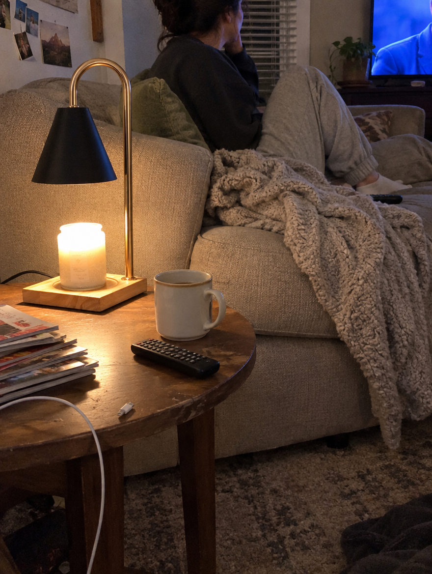 Candle warmer in an AI-created everyday home styling scene