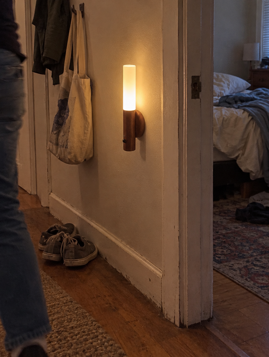 Motion sensor torch in an AI-created everyday home styling scene