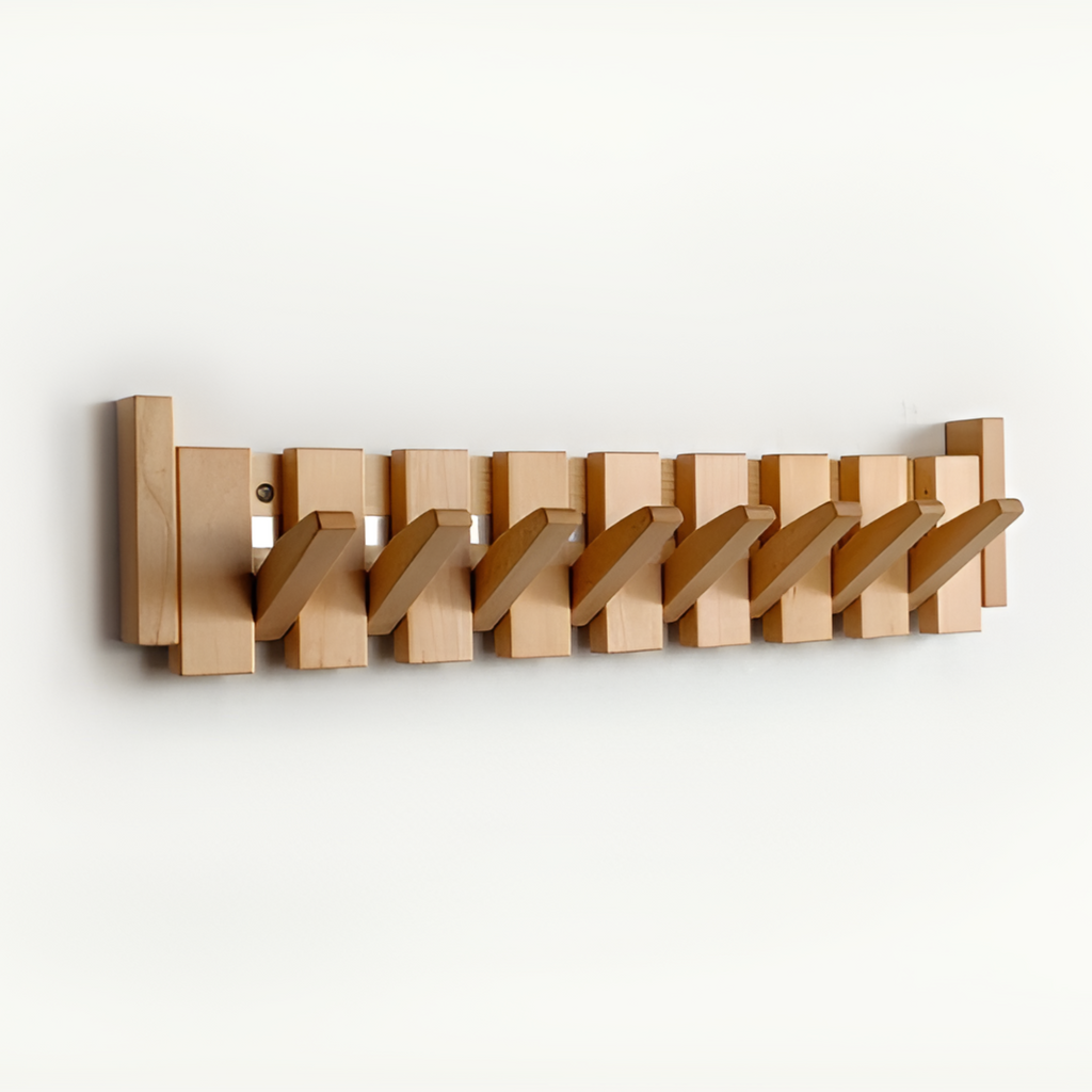 Wooden wall hooks with folding pegs