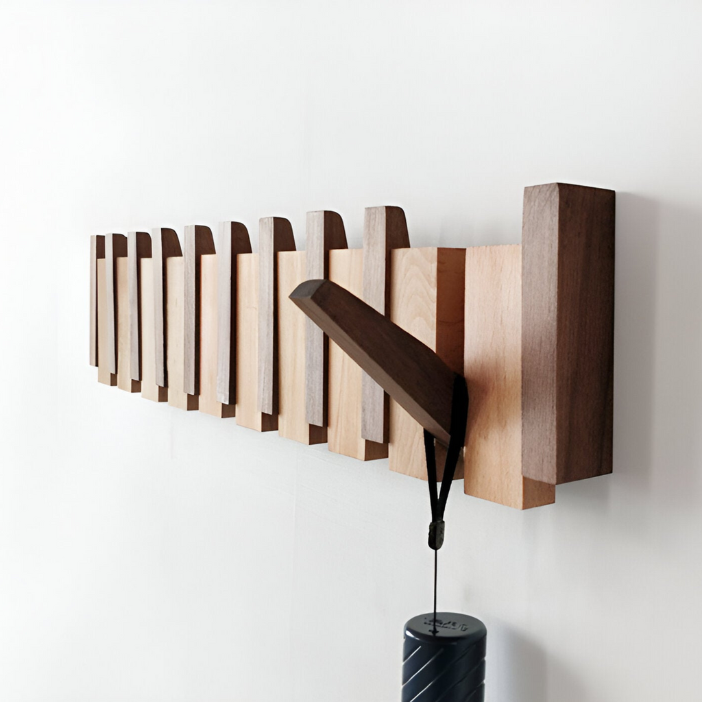 Wooden wall hooks with folding pegs