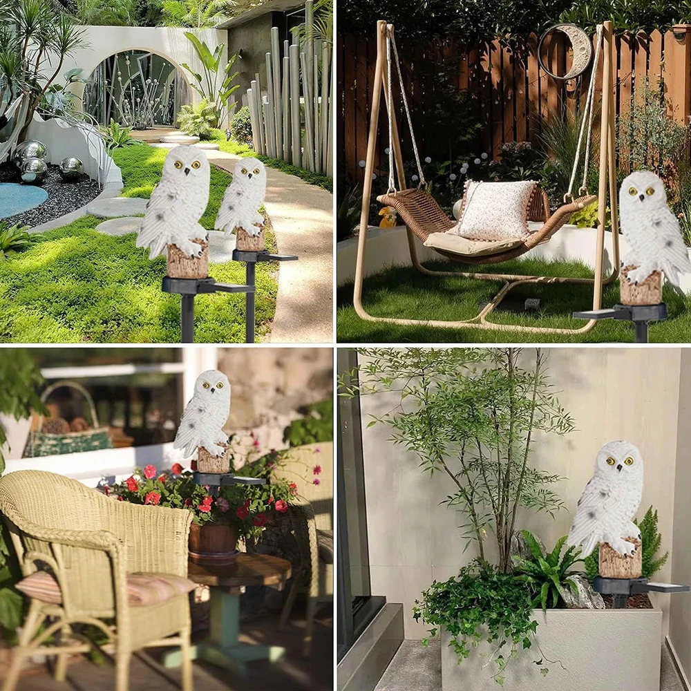 Solar owl outdoor landscape lighting detail view