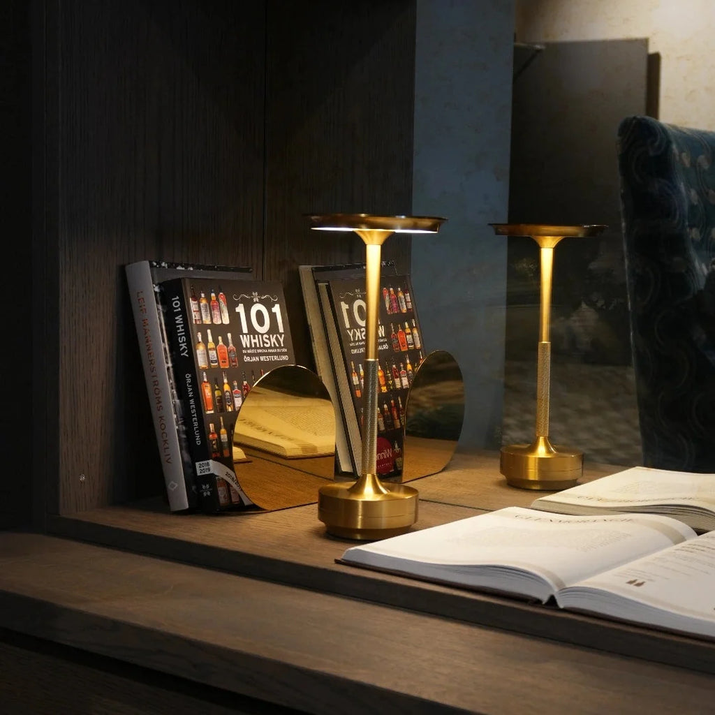 Modern table lamp casting a soft warm glow