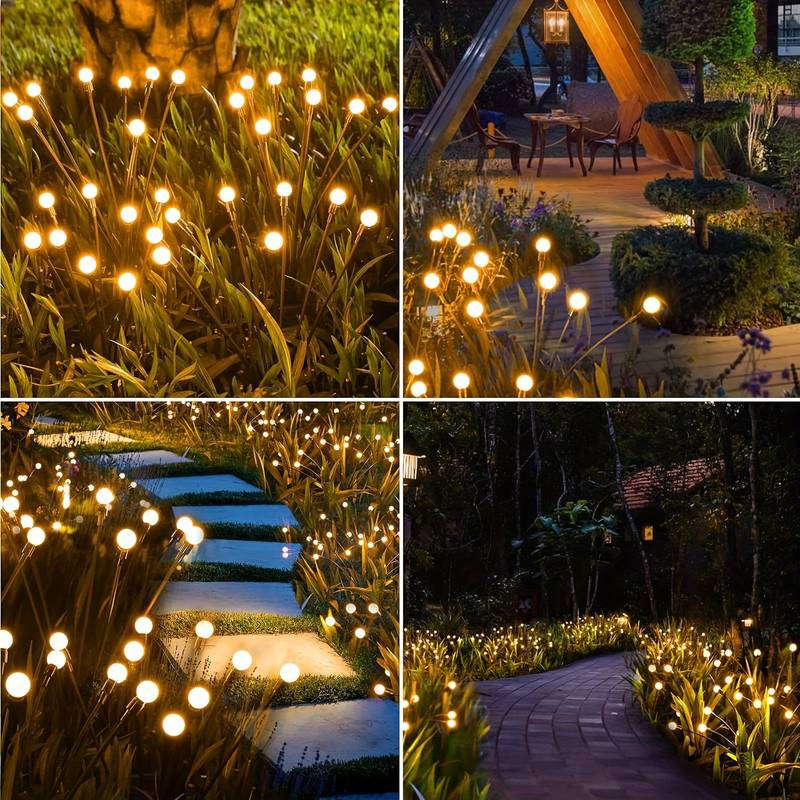 Solar stakes as modern outdoor path lighting along stepping stones