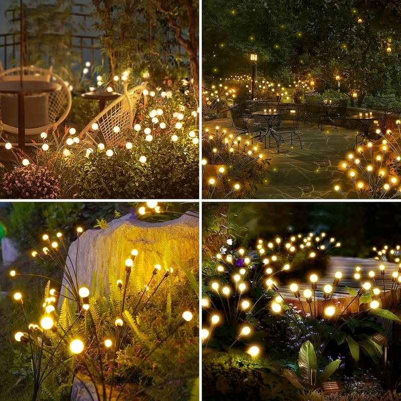 Wireless ambient lighting around a patio and garden seating at night
